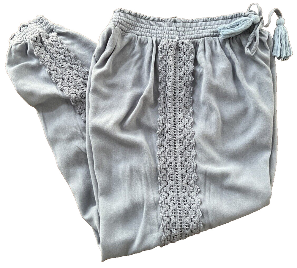 Women's Beach joggers swim coverup SMALL Light Blue Side crochet lightweight